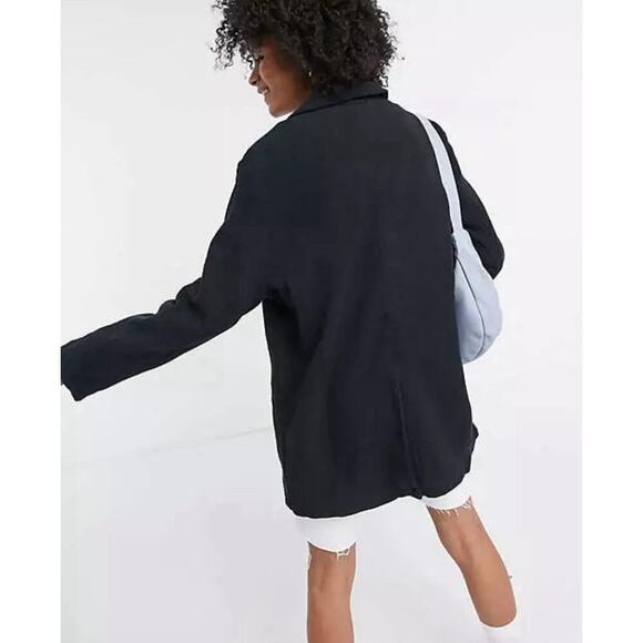 Free People Cotton Blazer Jacket Black S Gauzy Oversized Double Button $168 - Picture 3 of 4